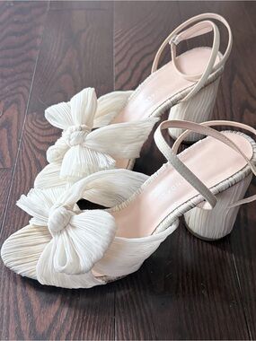Loeffler Randall Camellia Pearl Pleated Bow Heels, Sz 8